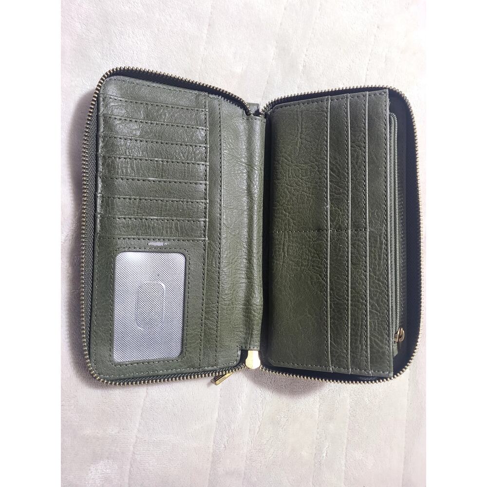 Fossil Green Leather Zip Around Wallet Clutch Snake Embossed Gold Hardware - Picture 3 of 8